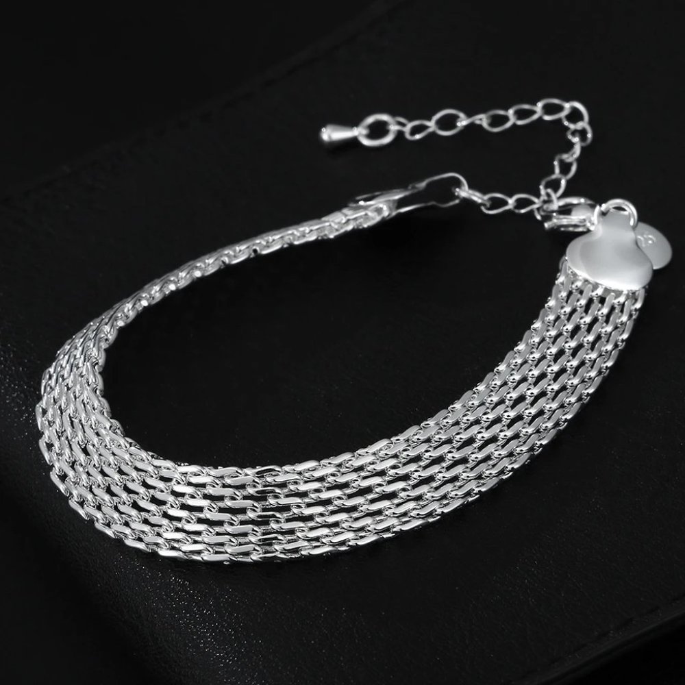 Beautiful 2 Pc. Necklace and Bracelet Set Mesh / Net - 925 Sterling Silver - Picture 7 of 13